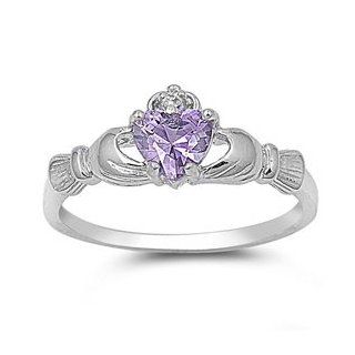 Sterling Silver Claddagh Ring with Alexandrite CZ Heart Stone Size 5 10; Comes with Free Gift Box (10) Jewelry
