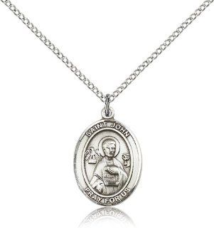 .925 Sterling Silver Saint St. John the Apostle Medal Pendant 3/4 x 1/2 Inches Engravers/Printers 8056  Comes with a .925 Sterling Silver Lite Curb Chain Neckace And a Black velvet Box Jewelry