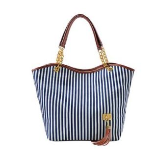 Hunnt Tobey New Fashion Stripe Design Women Street Snap Candid Tote Single Shoulder Canvas Bag Handbag Three Colors Available Red Blue Black (Blue): Shoes