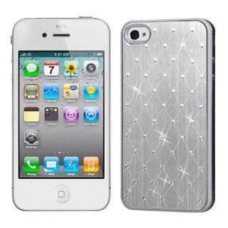 Hard Plastic Snap on Cover Fits Apple iPhone 4 4S Silver Studded Back Plate White Sides Plus A Free LCD Screen Protector AT&T, Verizon (does NOT fit Apple iPhone or iPhone 3G/3GS or iPhone 5/5S/5C): Cell Phones & Accessories