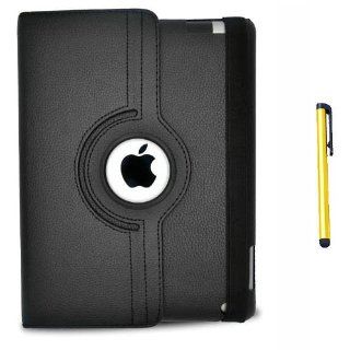 Snap on Cover Fits Apple iPad2 iPad3 iPad4 Black Rotary Leather Case + A Gold Color Stylus/Pen (Does not fit iPad 1): Cell Phones & Accessories