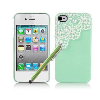 Hard Plastic Snap on Cover Fits Apple iPhone 4 4S Cute Mint Green Pearl Lace Deco + Stylus AT&T, Verizon (does NOT fit Apple iPhone or iPhone 3G/3GS or iPhone 5/5S/5C): Cell Phones & Accessories