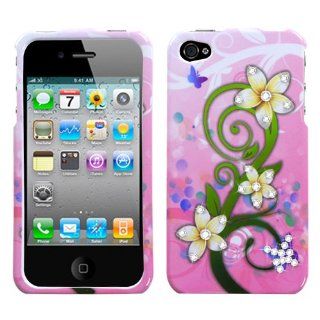 Fits Apple iPhone 4 4S Hard Plastic Snap on Cover Tropical Flowers with Diamonds AT&T, Verizon Plus A Free LCD Screen Protector (does NOT fit Apple iPhone or iPhone 3G/3GS or iPhone 5) Cell Phones & Accessories