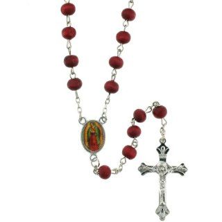Rose Scented Rosary with Virgen de Guadalupe Centerpiece   Red 7mm Wood Beads, Comes in Guadalupe Rosary Case   20'' in Length: Jewelry