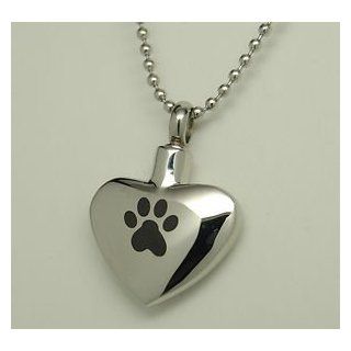 Silver Dog  Cat  Pet Paw Stainless Steel Heart Cremation URN   23" Ball chain Pendant Necklace Jewelry : Everything Else