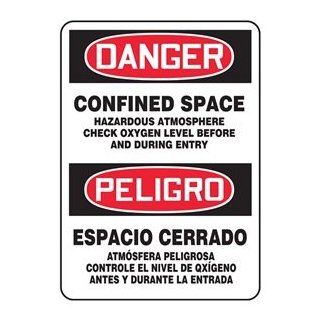 DANGER CONFINED SPACE HAZARDOUS ATMOSPHERE CHECK OXYGEN LEVEL BEFORE AND DURING ENTRY (BILINGUAL) 14" x 10" Adhesive Vinyl Sign: Home Improvement