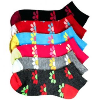 Luxury Divas Lovely Daisy Print Multi Color Ladies 6 Pack Assorted Ankle Socks