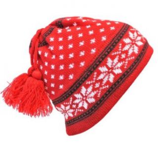 Luxury Divas Red Black & White Winter Print Wool Knit Beanie Hat With Tassels at  Womens Clothing store