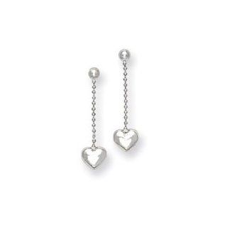 14k White Gold Puff Heart Dangle Chain Post Earrings   Measures 24x6mm   JewelryWeb Jewelry