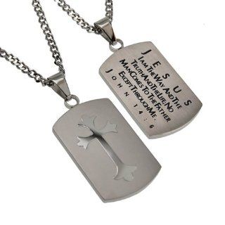 Christian Mens Silver Stainless Steel Abstinence "Jesus   I Am the Way and the Truth and the Life; No Man Comes to the Father Except Through Me   John 14:6" Chastity Necklace for Boys on a 20" Curb Chain   Guys Purity Necklace: Jewelry