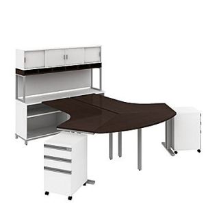 Bush Momentum 144W x 72D 2 Person Work Station with Hutch and Storage (2) Mobile Pedestal, Mocha