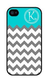 Monogram Personalized Grey White Turquoise One Letter Pattern rubber iphone 4 case   Fits iphone 4 & iphone 4s T Mobile, Verizon, AT&T, Sprint and International (Black): Cell Phones & Accessories