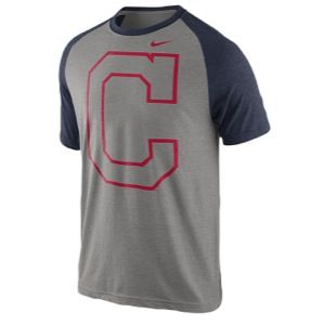 Nike MLB Big Play Raglan T Shirt   Mens   Baseball   Clothing   Cleveland Indians   Dark Grey Heather
