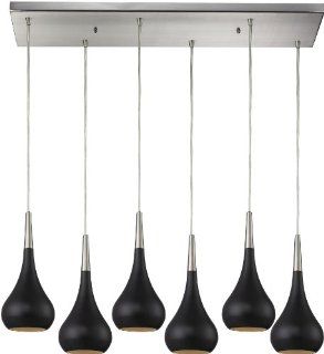 Elk 31340/6RC OB 30 by 6 Inch Lindsey 6 Light Pendent with Oiled Bronze Wood Shade, Satin Nickel Finish   Ceiling Pendant Fixtures  