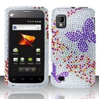 ZTE Warp N860 (Boost) Full Diamond Design Case Cover Protector   Purple Butterfly FPD (free ESD Shield Bag) Cell Phones & Accessories