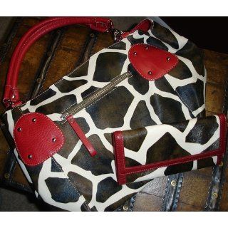 Red Giraffe Print Clutch Wallet with Checkbook Holder in Choice of Trim Colors: Clothing