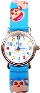 Gone Bananas   Laughing Monkey Analog Kids' Waterproof Watch with Animated Monkey Face Second Hand and Light Blue Band   3 ATM Water Resistant: Gone Bananas: Watches