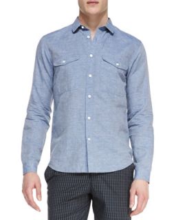 Mens Linen Cotton Long Sleeve Shirt   Theory   Lt.blue (LARGE)