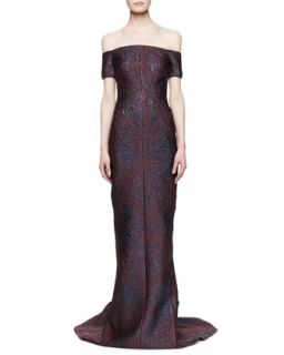 Womens Off the Shoulder Fitted Gown   J. Mendel   Vin/Marine (10)