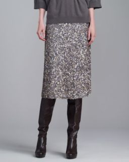 Womens Hand Sequined Skirt, Gray   St. John Collection   Oatmeal/Grey mela (4)