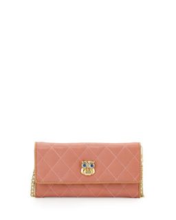Quilted Faux Leather Owl Wallet Clutch, Pink/Nude   Love Moschino