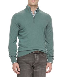 Mens Cashmere Half Zip Pullover Sweater, Sage   Brunello Cucinelli   Ct055 (54)
