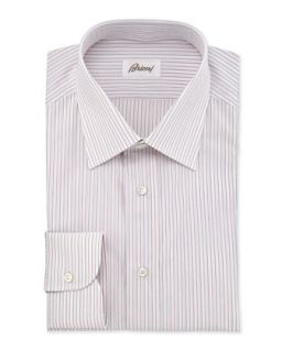 Mens Striped Dress Shirt, Coral/Gray   Brioni   Coral (16R)