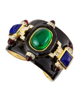 Enameled Deco Cuff with Crystals, Black   Kenneth Jay Lane   Multi colors