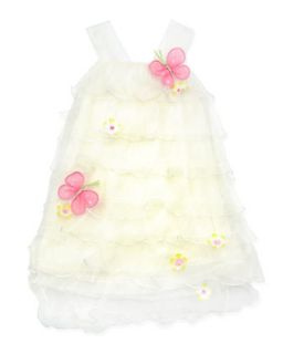 Butterfly Tiered Dress, Cream, 12 24 Months   Cach Cach   Cream (24M)