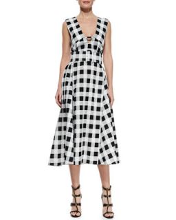 Womens Checkered Belted Midi Dress   Derek Lam   Black (48/12)