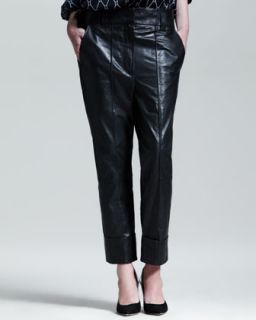 Womens Slouchy Cuffed Leather Pants   Haider Ackermann   Black (42/10)