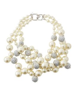 Pave Crystal Pearly Beaded Cluster Necklace   Kenneth Jay Lane   Pearl