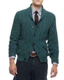 Mens Buttoned Shawl Collar Cardigan, Green   Brunello Cucinelli   Green (50)