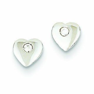 14K White Gold CZ Heart Post Earrings Jewelry