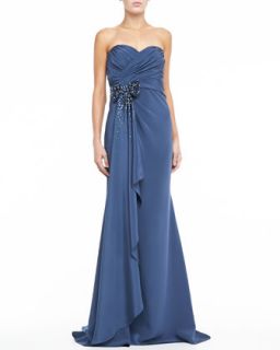 Womens Strapless Sweetheart Trumpet Gown with Bow   Badgley Mischka   Blue