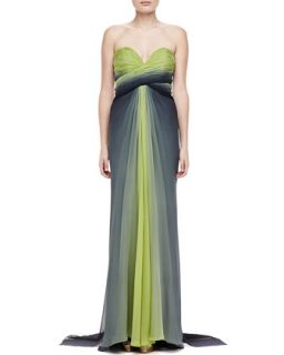 Womens Sweetheart Silk Ombre Gown   Pamella Roland   Citron/Charcoa (6)