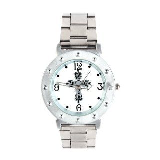 Yesurprise Fashion Punk Silver Cross Stainless Steel Band Dial Crystal Lady Women Men Watch at  Men's Watch store.