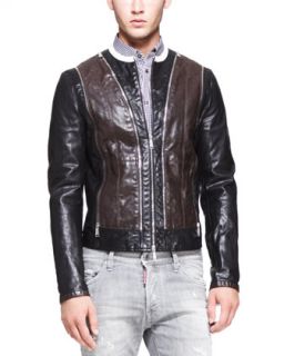 Mens Two Tone Leather Moto Jacket, Black/Brown   Dsquared2   Black/Brown (50)