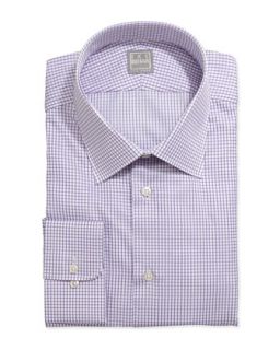 Mens Long Sleeve Check Dress Shirt, Purple   Ike Behar   Purple (18 1/2L)