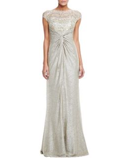 Womens Shimmery Lace Gown   David Meister   Gold (8)