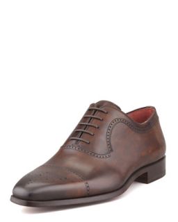 Mens Perforated Cap Toe Oxford, Brown   Magnanni for Neiman Marcus   (11)
