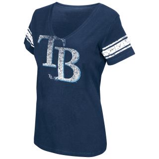 G III Womens Tampa Bay Rays Football Logo V Neck Short Sleeve T Shirt   Size: