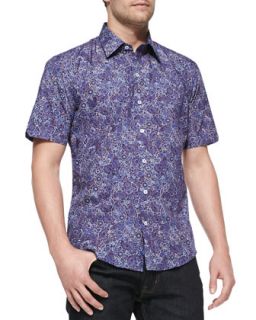 Mens Paisley and Floral Print Short Sleeve Shirt, Purple   Zachary Prell  