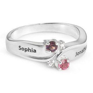 Personalized Sterling His & Hers Birthstone & Diamond Accent Ring Jewelry Products Jewelry