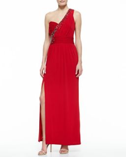 Womens One Shoulder Embellished Gown, Rose Red   Laundry by Shelli Segal  