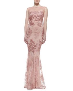 Womens Lace Overlay Mermaid Gown, Light Pink   David Meister   Light pink (10)