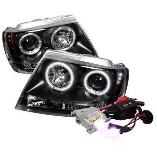 High Performance Xenon HID Jeep Grand Cherokee ( Non Laredo Limited Sport Version ) CCFL LED ( Replaceable LEDs ) Projector Headlights with Premium Ballast   Black with 10000K Deep Blue HID Automotive