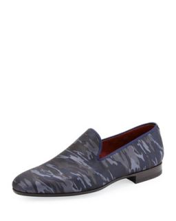 Mens Camo Print Slip On Loafer, Navy   Magnanni for Neiman Marcus   Camouflage