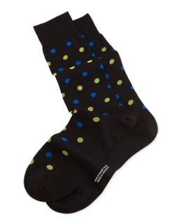 Mens Mid Calf Two Color Spot Lisle Socks, Black   Pantherella   Black