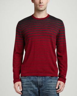 Mens Superfine Cashmere Striped Sweater, Gray Stripe   Grey stripe (SMALL)